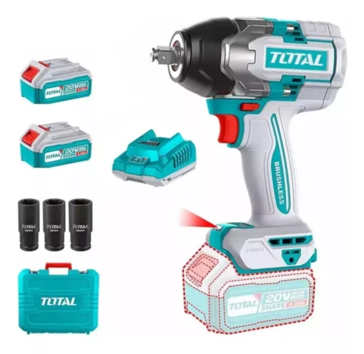 LLAVE DE IMPACTO INALAMBRICA TORQUE 850 NM 20V TIWLI20851 CON BATERIA TOTAL